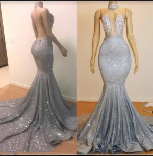 2025 High Neck Backless Sexy Mermaid Prom Dresses