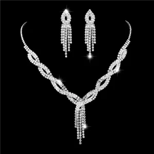 3PC Women's Fashion Copper Inlaid Claw Chain Hollow Tassel Necklace Earring Jewelry Set