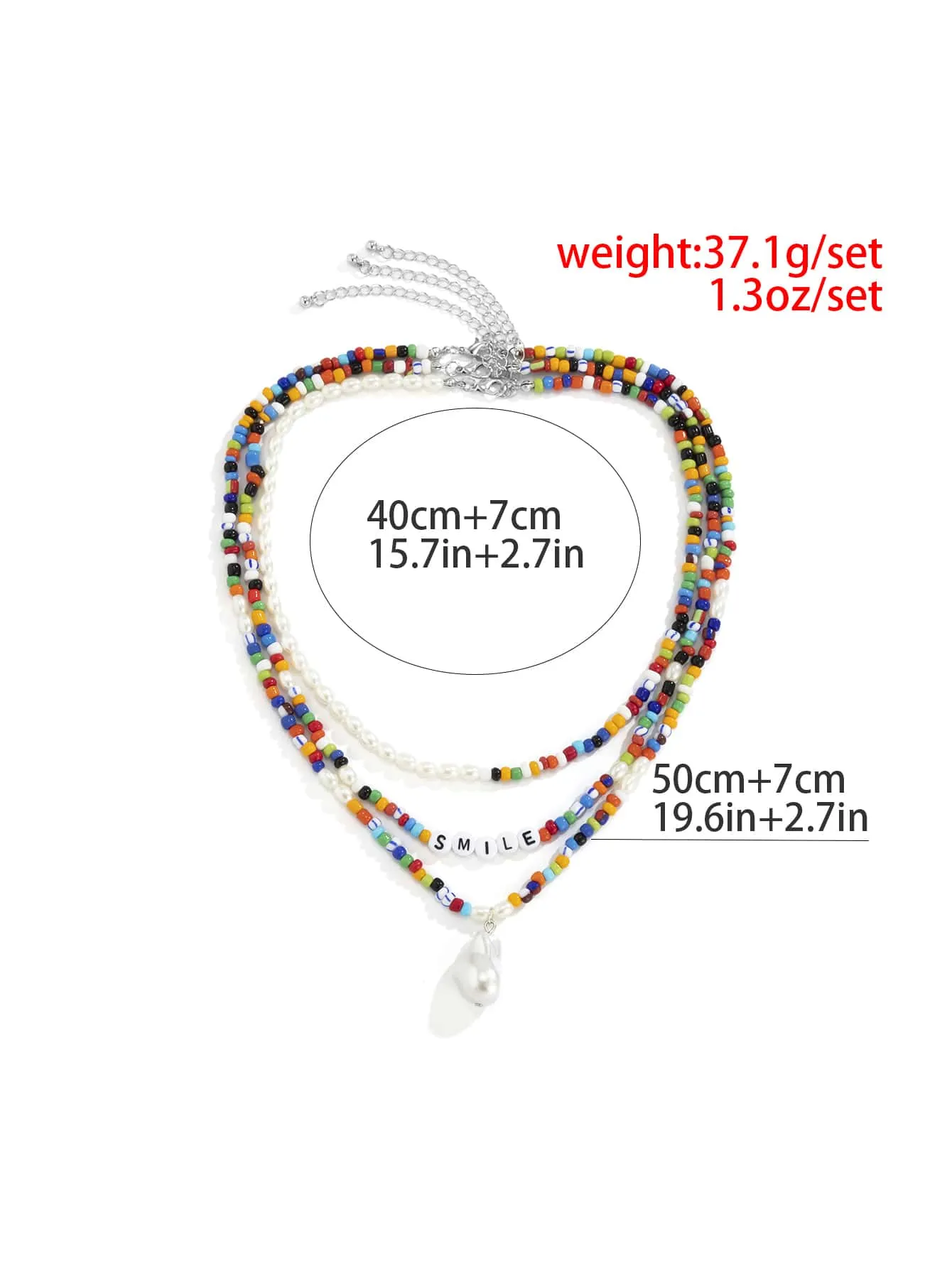 3pcs Men Smile Decor Beaded Necklace for Vacation and for a Stylish Look