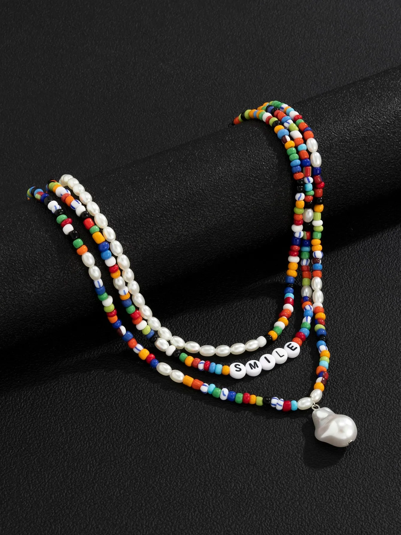 3pcs Men Smile Decor Beaded Necklace for Vacation and for a Stylish Look