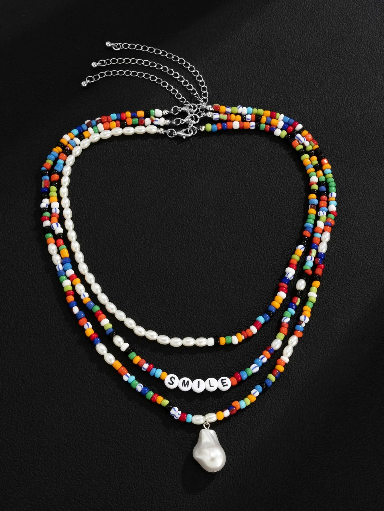 3pcs Men Smile Decor Beaded Necklace for Vacation and for a Stylish Look