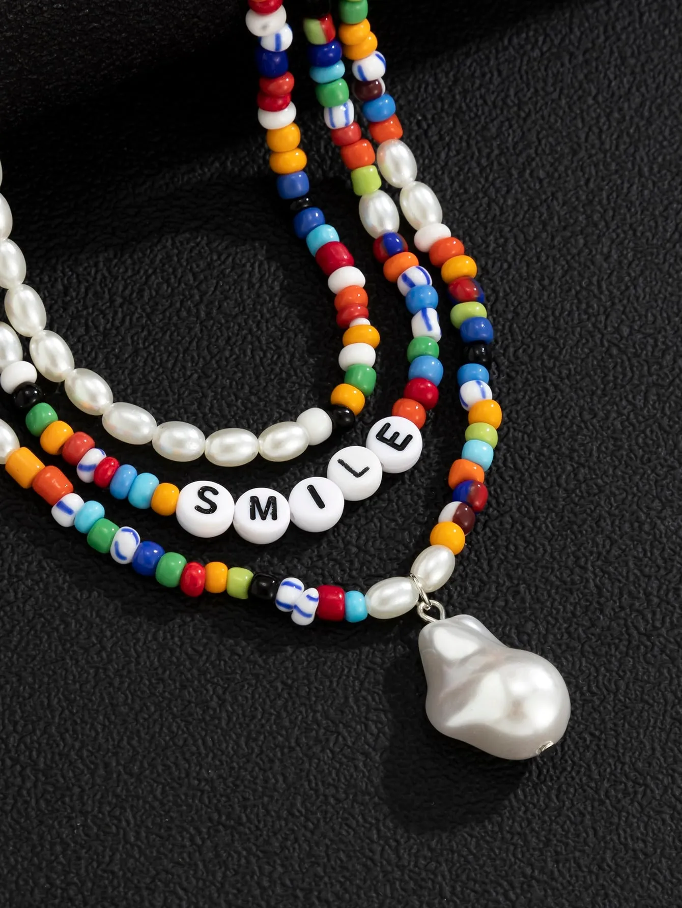 3pcs Men Smile Decor Beaded Necklace for Vacation and for a Stylish Look