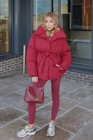 Alaska burgundy short padded duvet button up coat