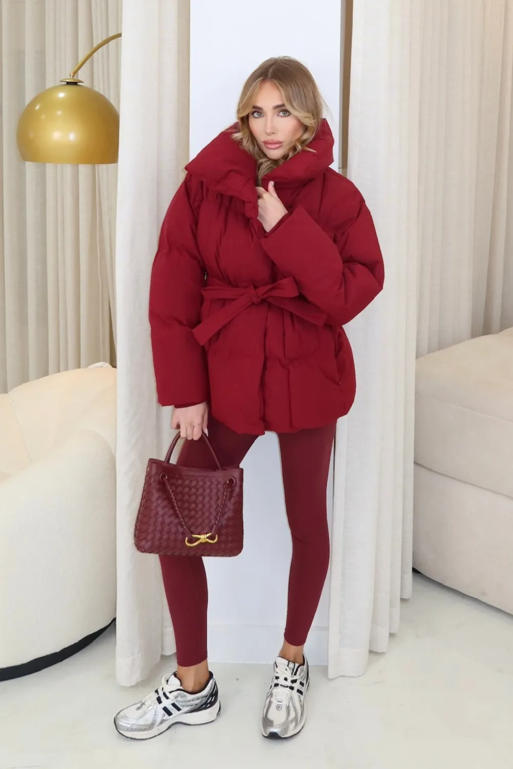 Alaska burgundy short padded duvet button up coat