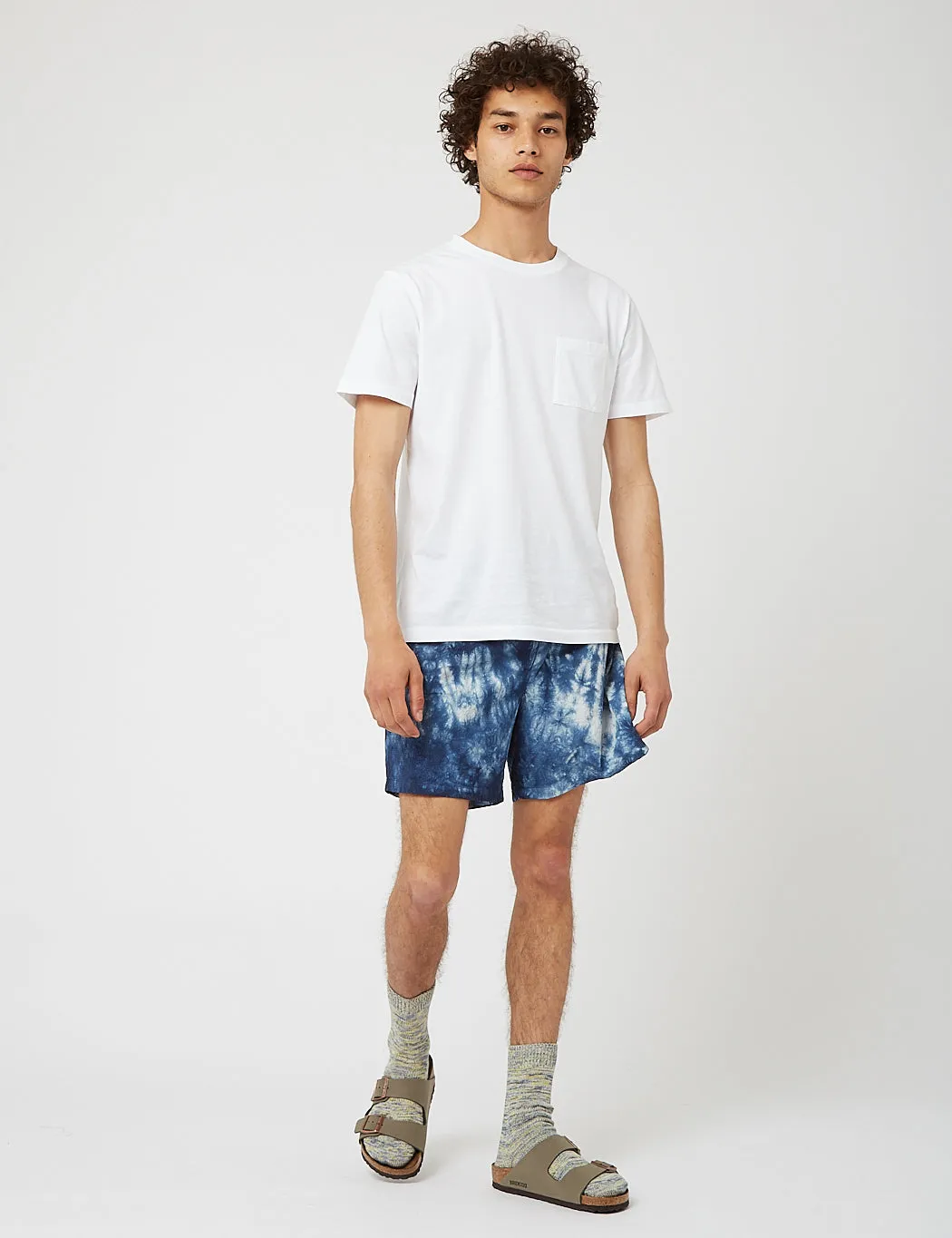 Bhode Drawstring Tie Dye Shorts (Seersucker) - Navy Blue