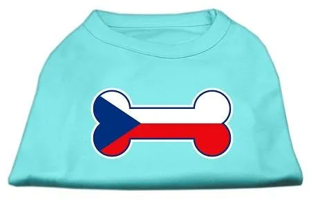 Bone Shaped Czech Republic Flag Screen Print Shirts Aqua XXL (18)