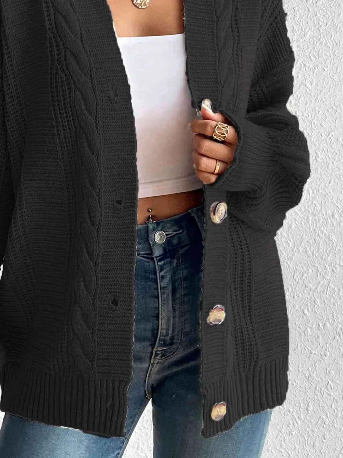 Cable-Knit Button Down Cardigan