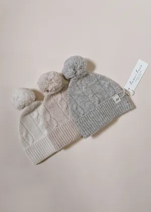 Cable Knit Pom Beanie babies - Heather Gray