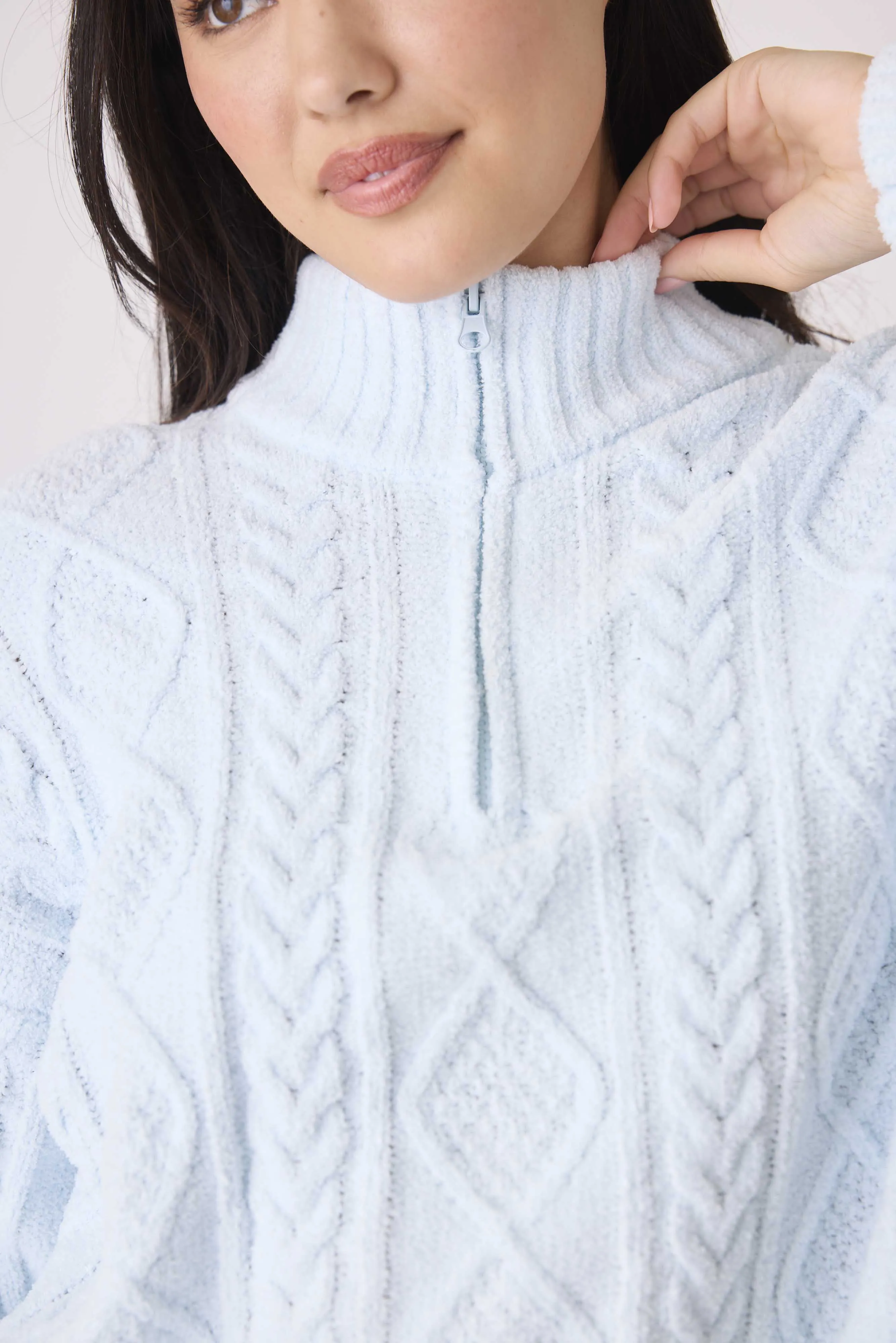 Chenille Cozy Cable Quarter Zip Sweater