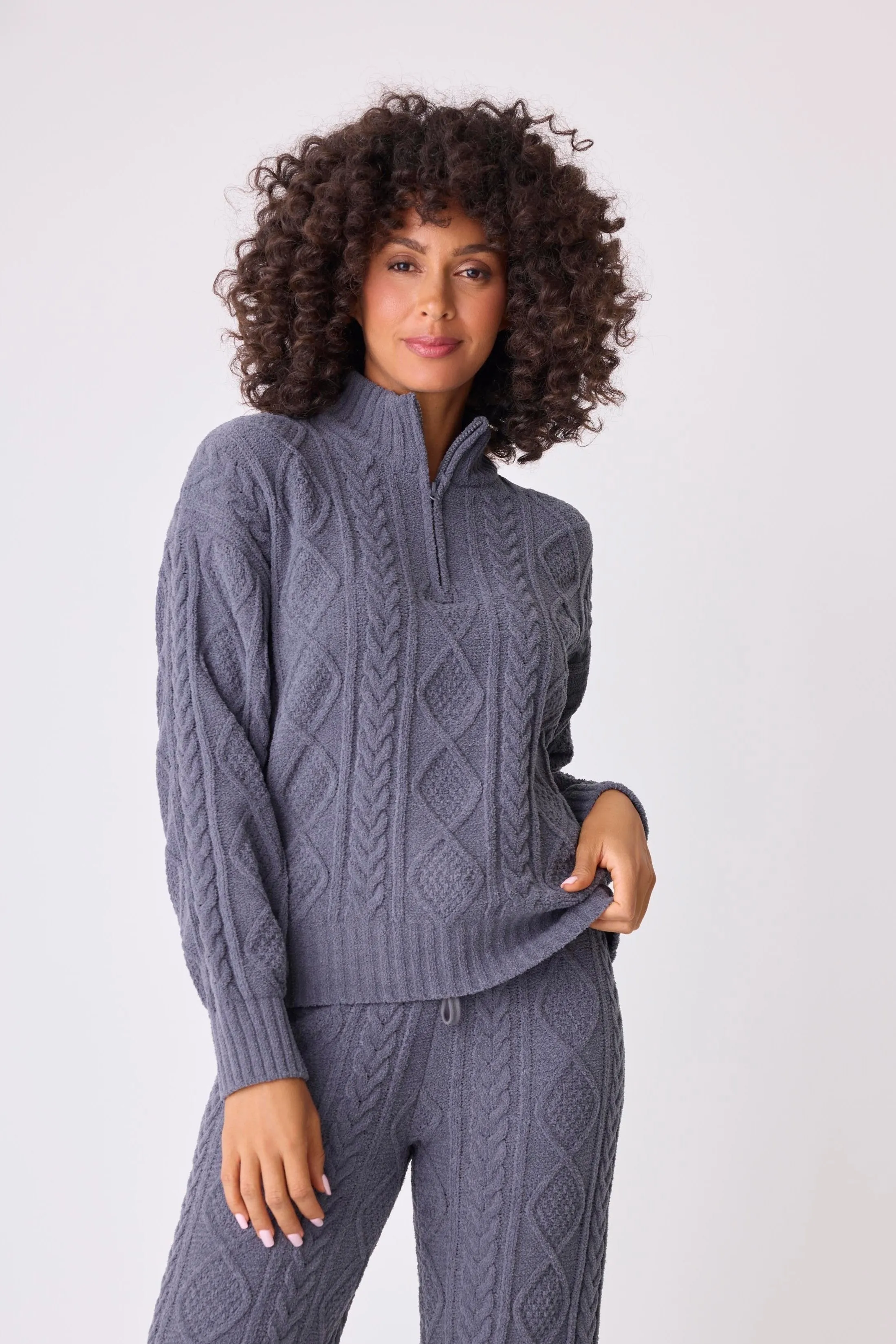 Chenille Cozy Cable Quarter Zip Sweater