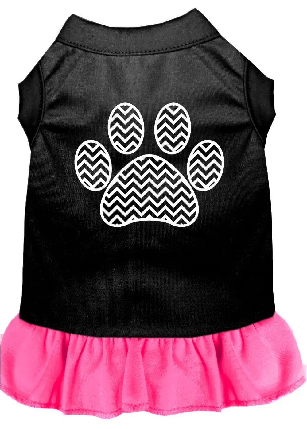 Chevron Paw Screen Print Dress Black With Bright Pink Med (12)