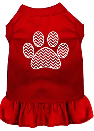 Chevron Paw Screen Print Dress Red Xs (8)