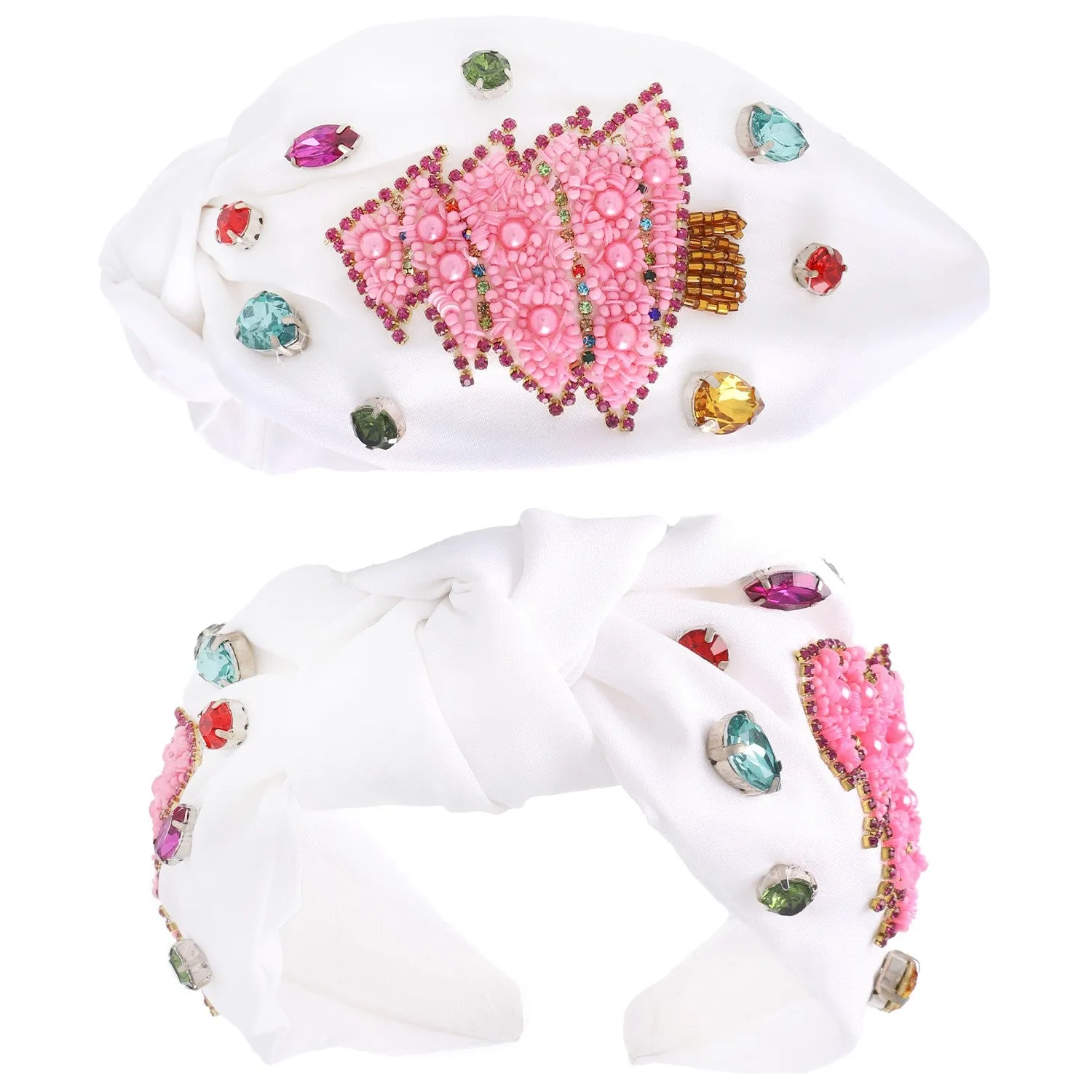 Christmas Tree Knotted  Headband - White