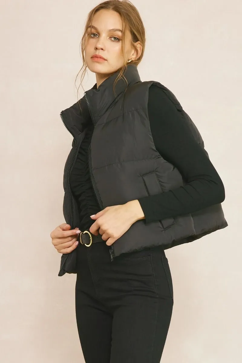 Cozy Up Cropped Puffer Vest - Black *Regular & Curvy*