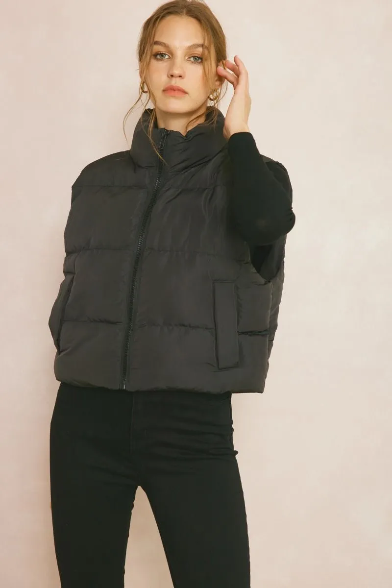 Cozy Up Cropped Puffer Vest - Black *Regular & Curvy*