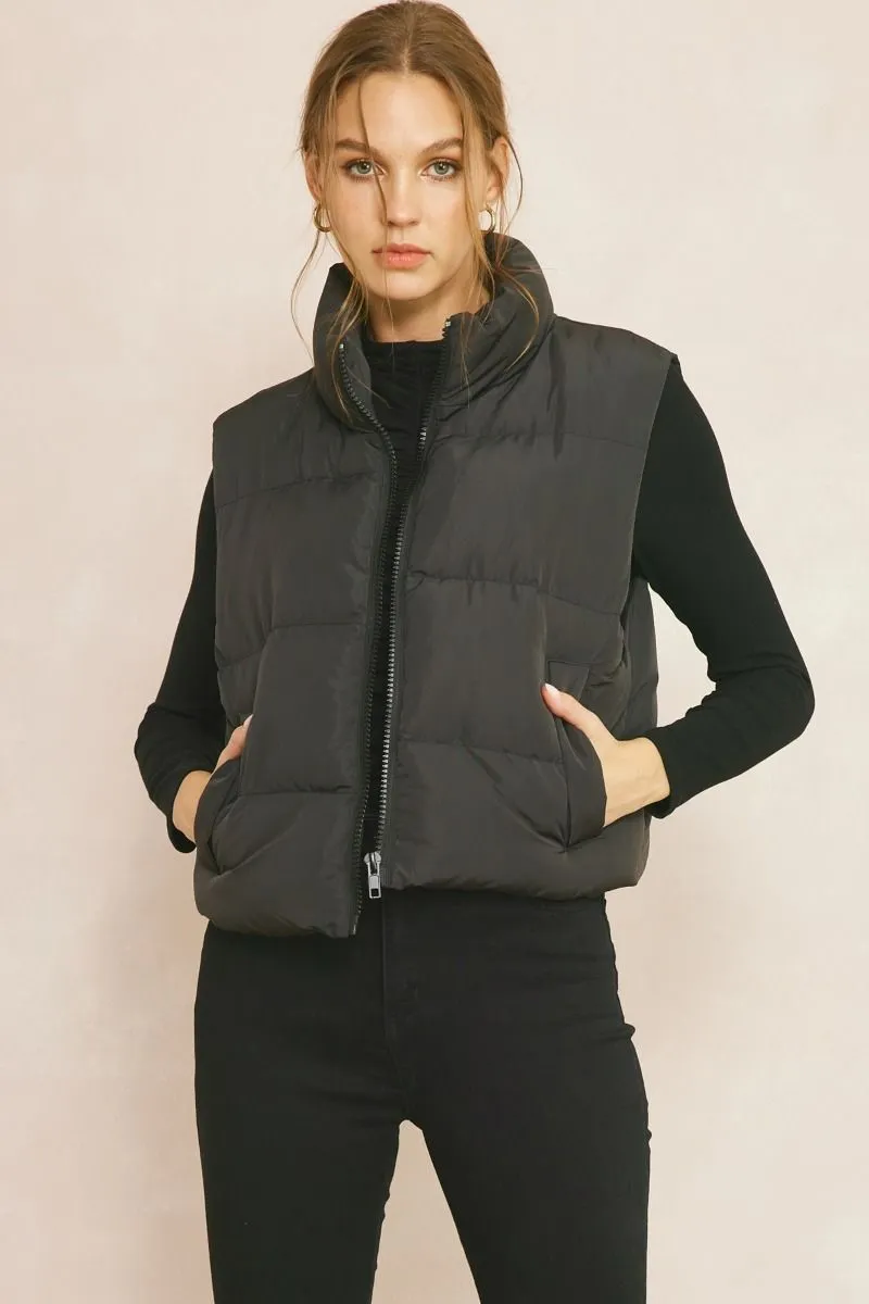 Cozy Up Cropped Puffer Vest - Black *Regular & Curvy*