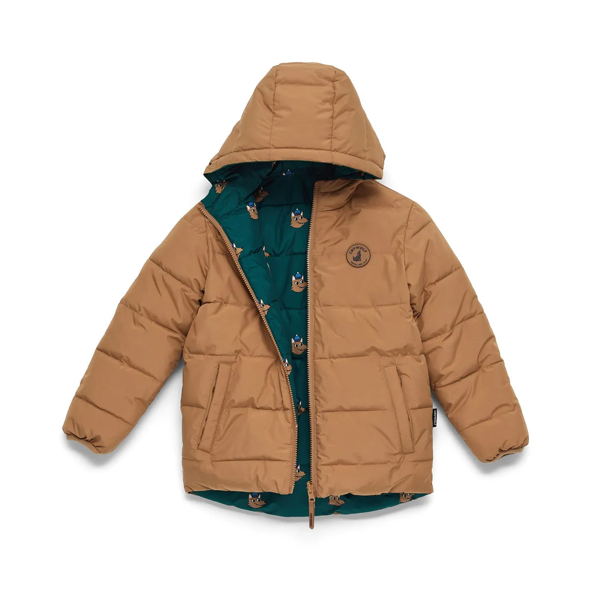 CRYWOLF REVERSIBLE ECO PUFFER TAN WOLF