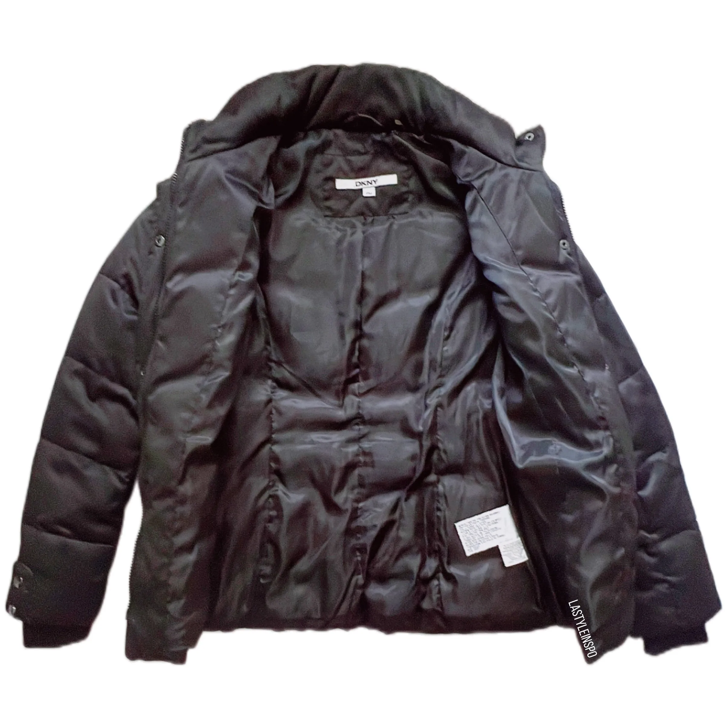 DKNY Womens Down Shiny Puffer Coat Black Size PM