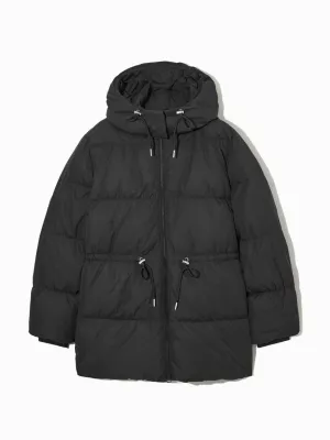 Drawstring-waist puffer coat