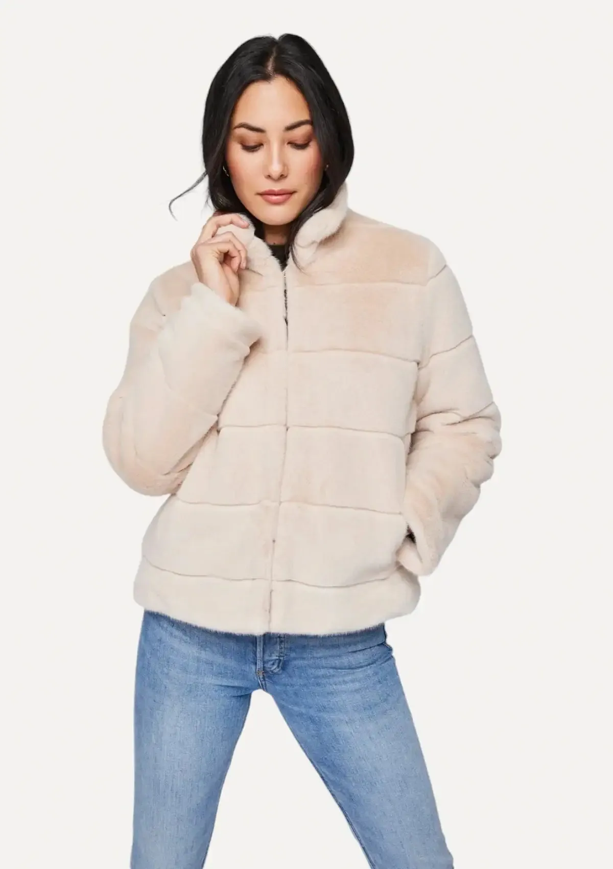 Ellington Fully Lined Faux Fur Jacket - Bone