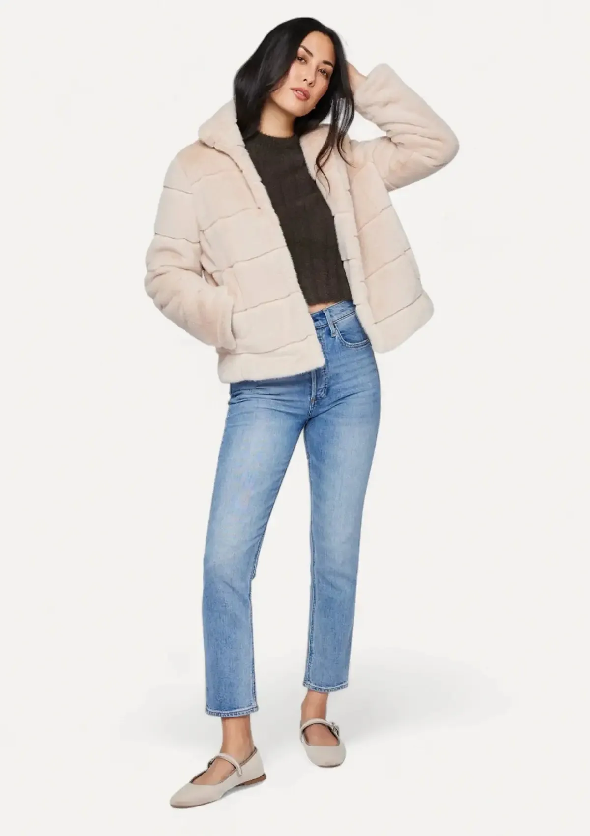 Ellington Fully Lined Faux Fur Jacket - Bone