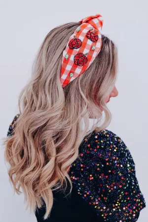 Fall Plaid Pumpkin Knotted Headband - Orange