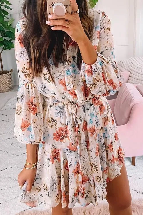 Floral Print Long Sleeve Mini Dress