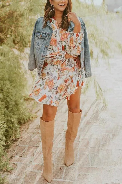 Floral Print Long Sleeve Mini Dress