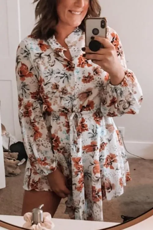 Floral Print Long Sleeve Mini Dress