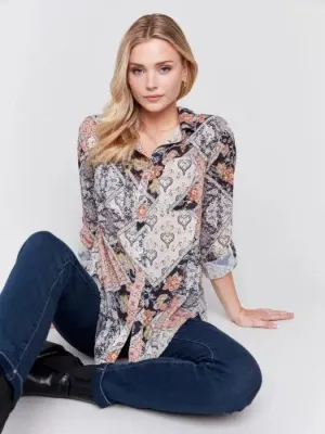 Front Button Up Paisley Blouse