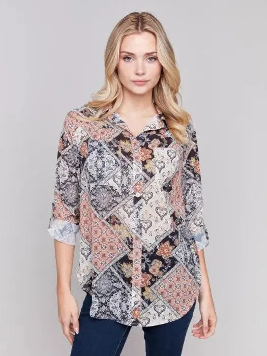 Front Button Up Paisley Blouse