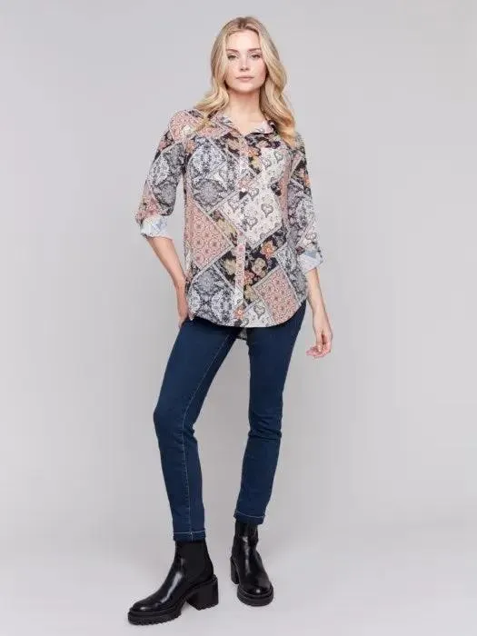 Front Button Up Paisley Blouse