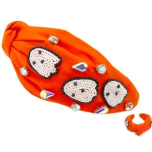 Ghost Bejeweled Knotted Headband - Orange