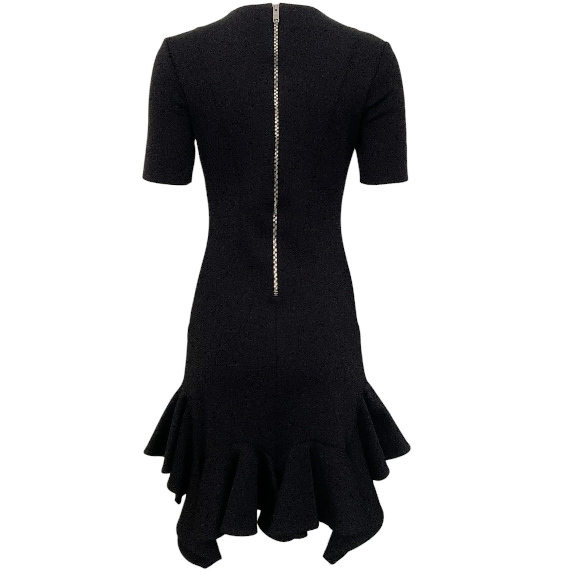 Givenchy Black Short Sleeve Dress with Asymmetrical Ruffle Hem