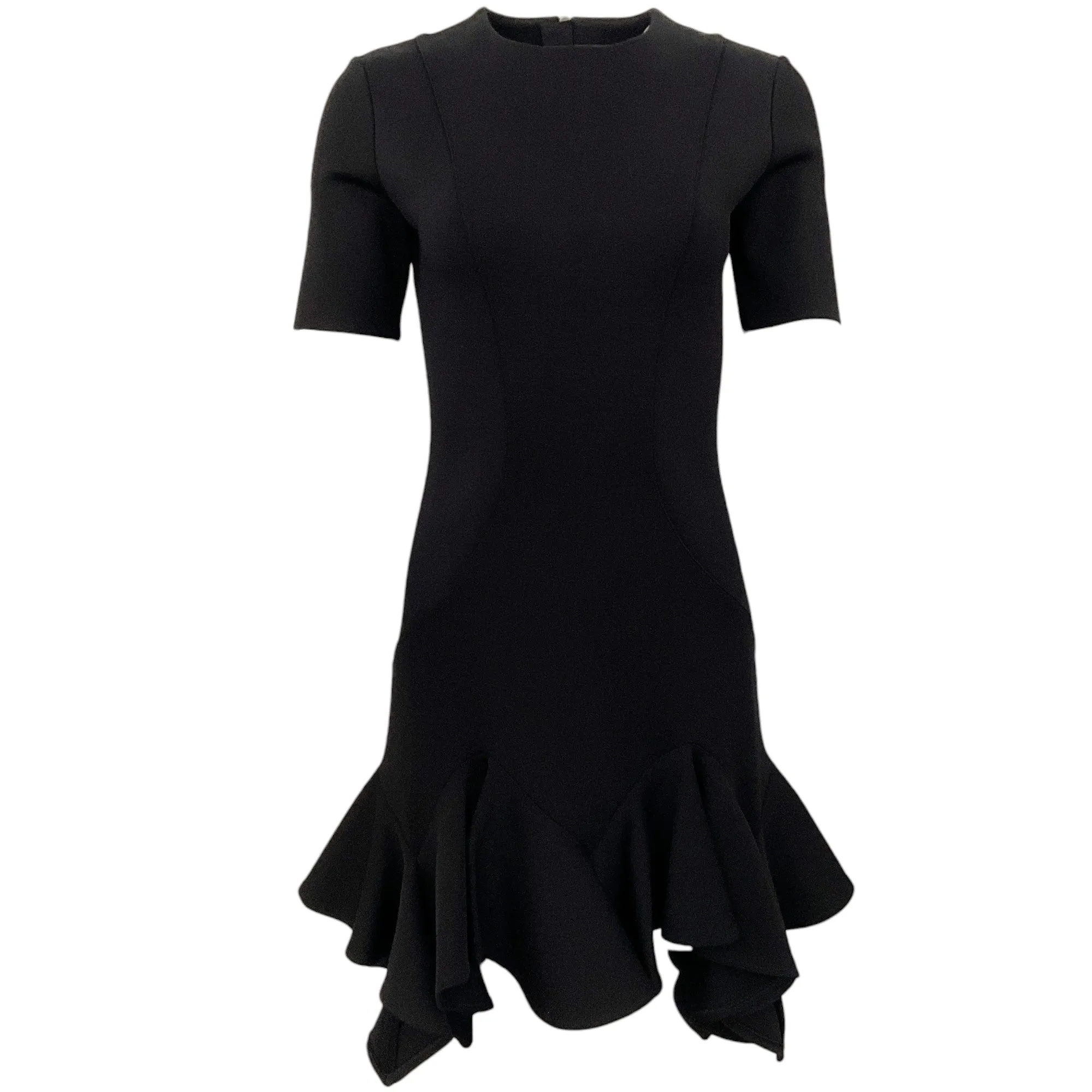 Givenchy Black Short Sleeve Dress with Asymmetrical Ruffle Hem