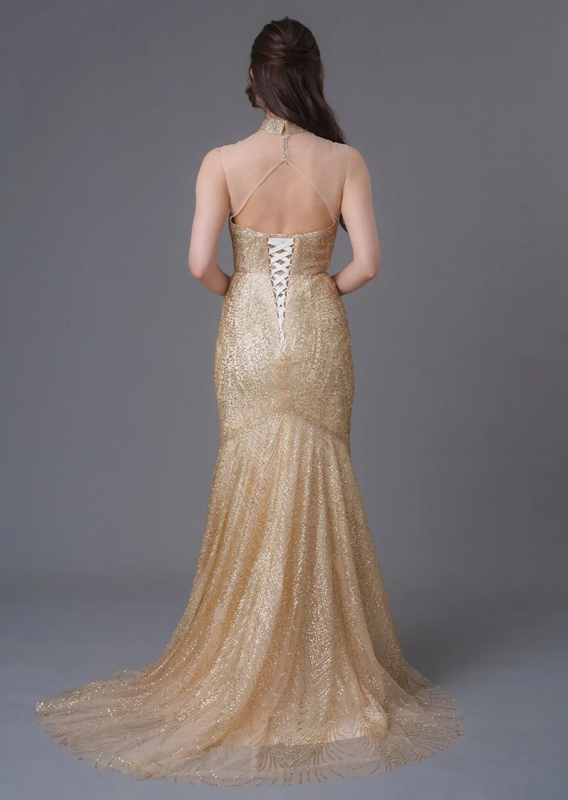 Golden Daffodil Mermaid Bridal Qipao - RTW