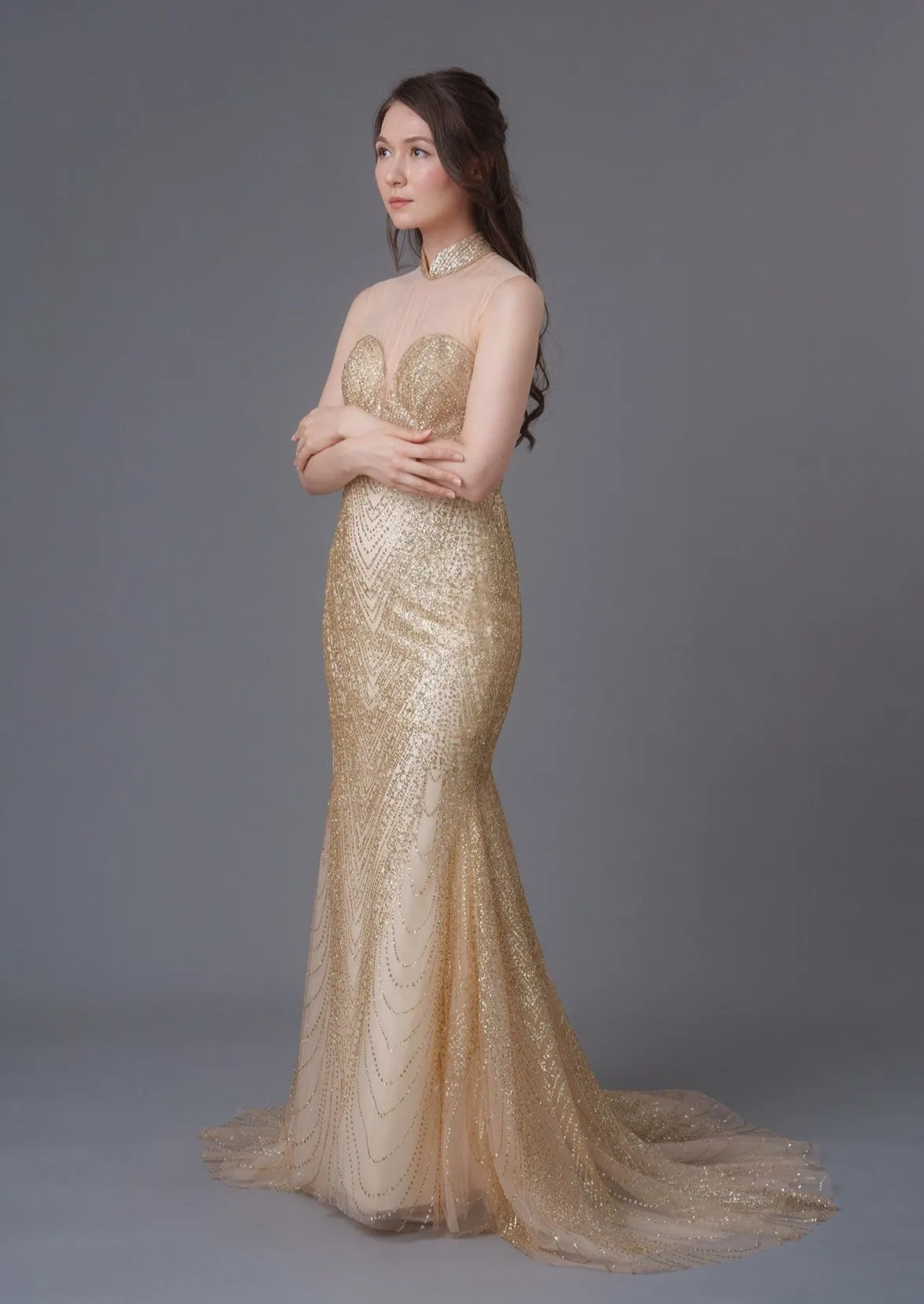 Golden Daffodil Mermaid Bridal Qipao - RTW