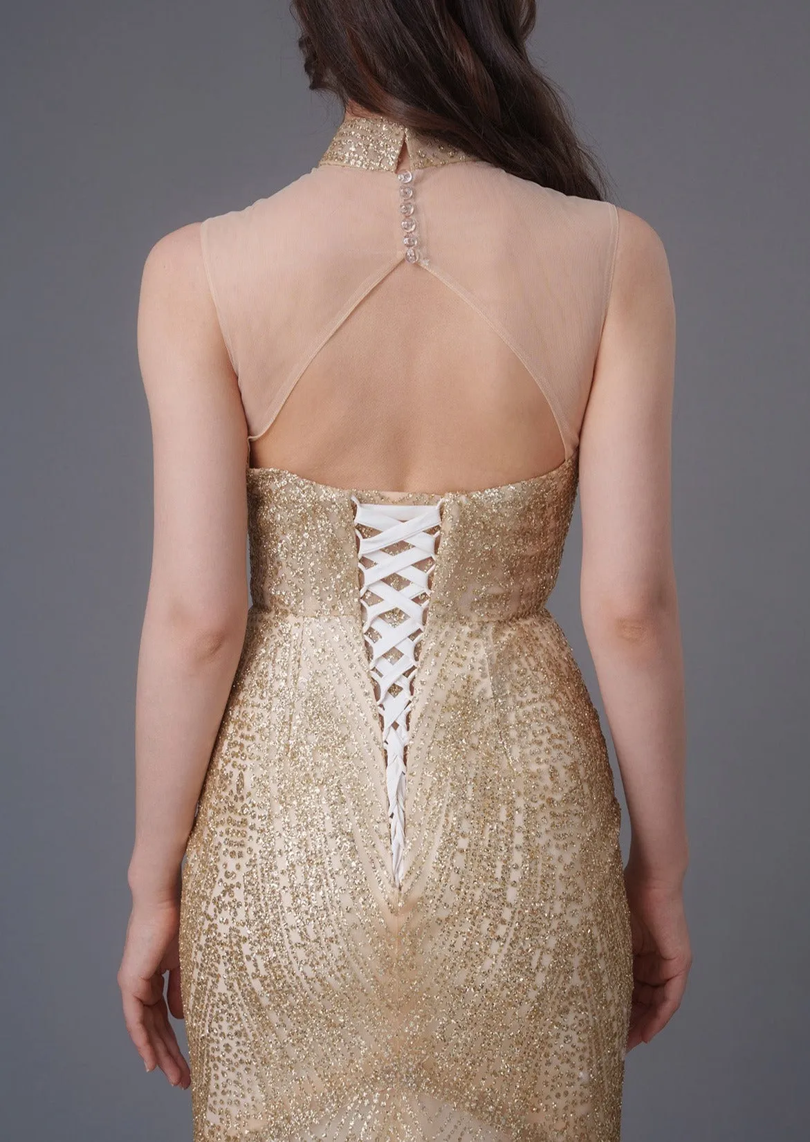 Golden Daffodil Mermaid Bridal Qipao - RTW