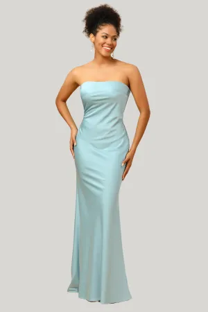 Grey Blue Satin Strapless Maxi Dress