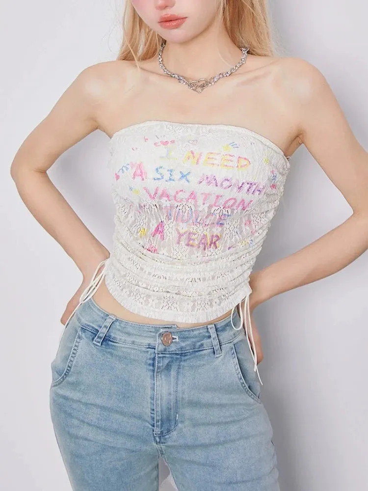 Hand-drawn print tube top【s0000008945】