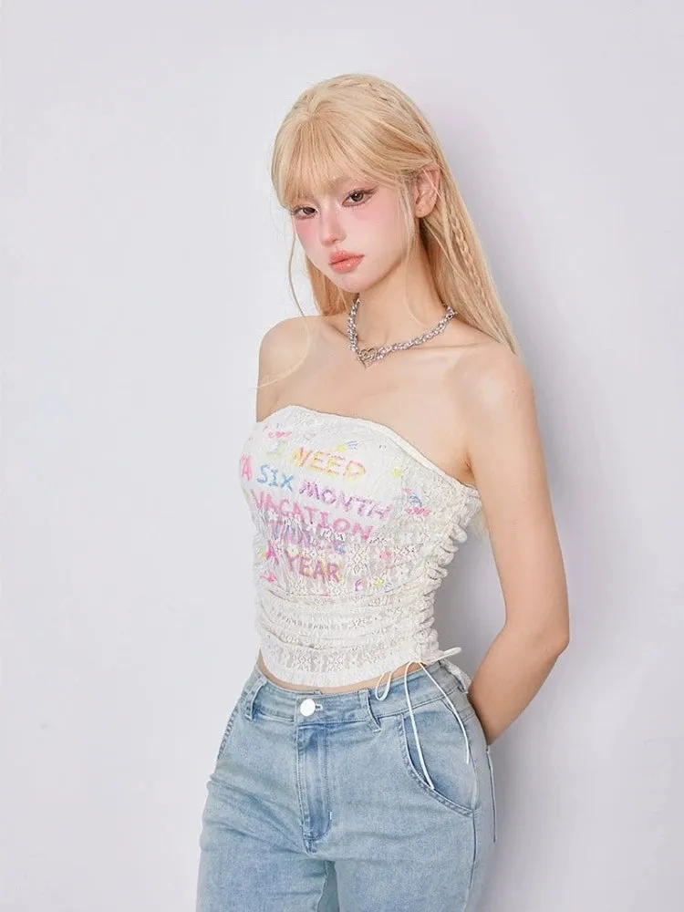 Hand-drawn print tube top【s0000008945】