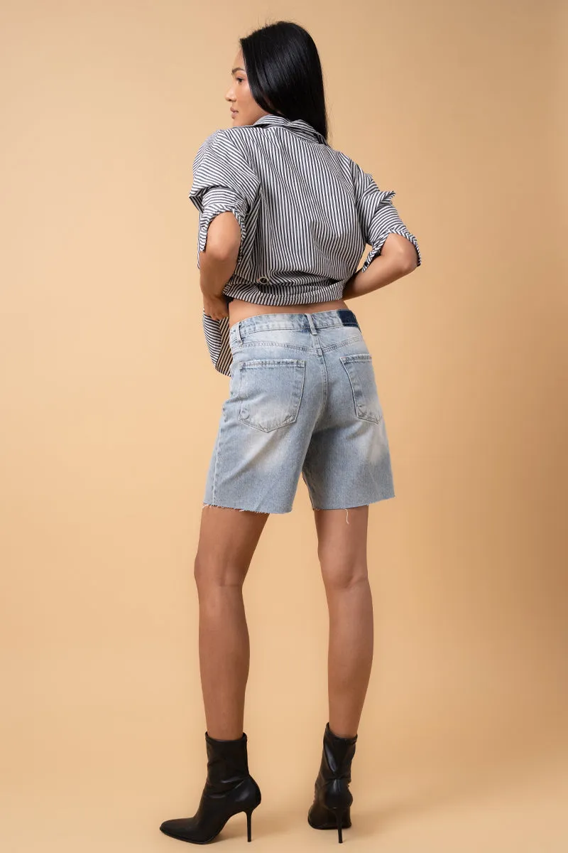 High Rise Button Fly Bermuda Shorts