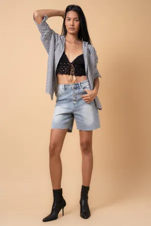 High Rise Button Fly Bermuda Shorts