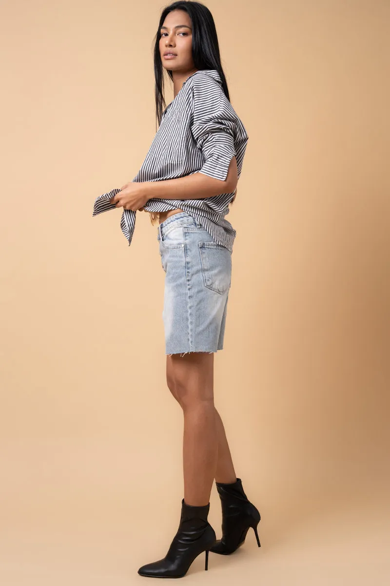 High Rise Button Fly Bermuda Shorts