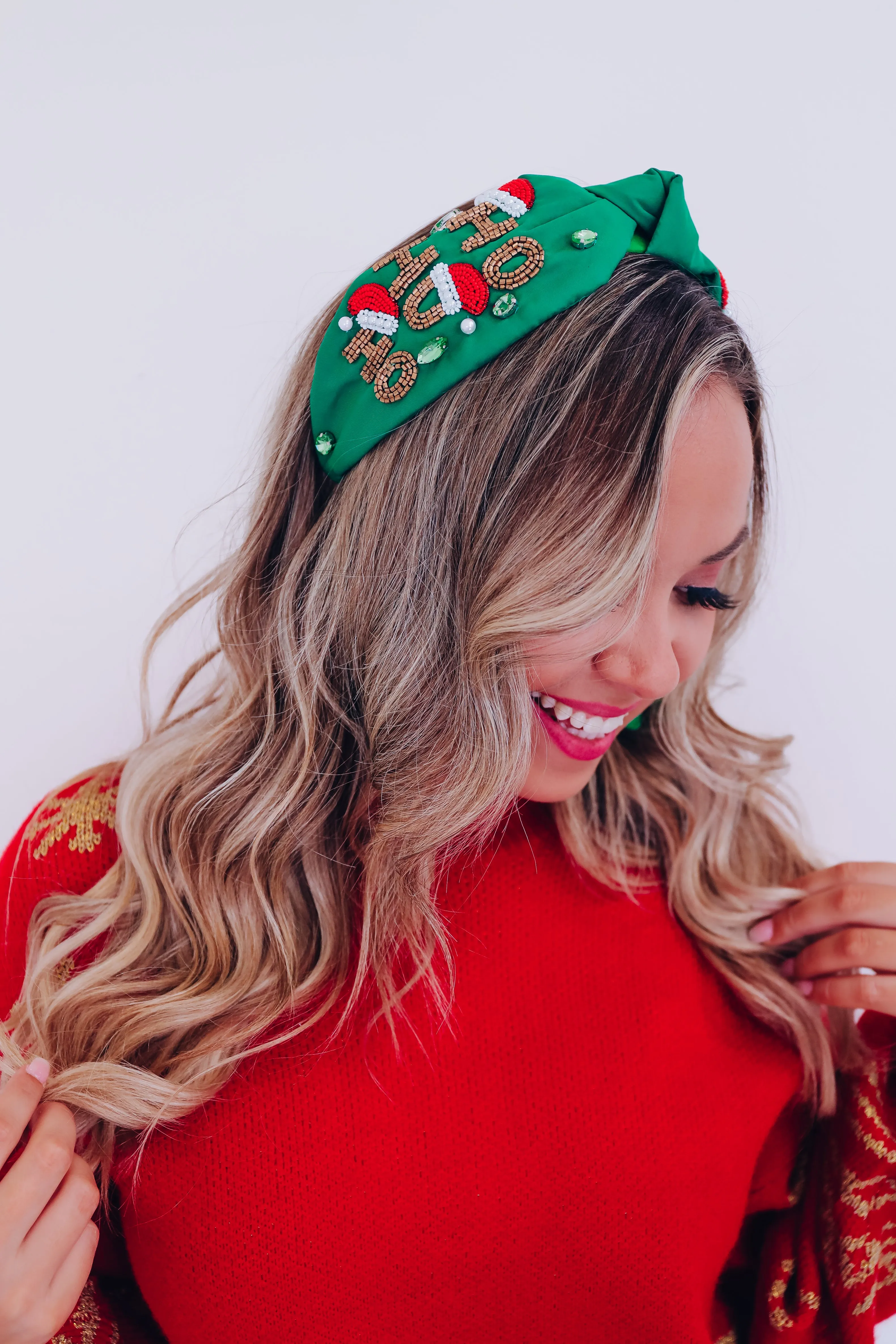 Ho Ho Ho Knotted Headband - Green