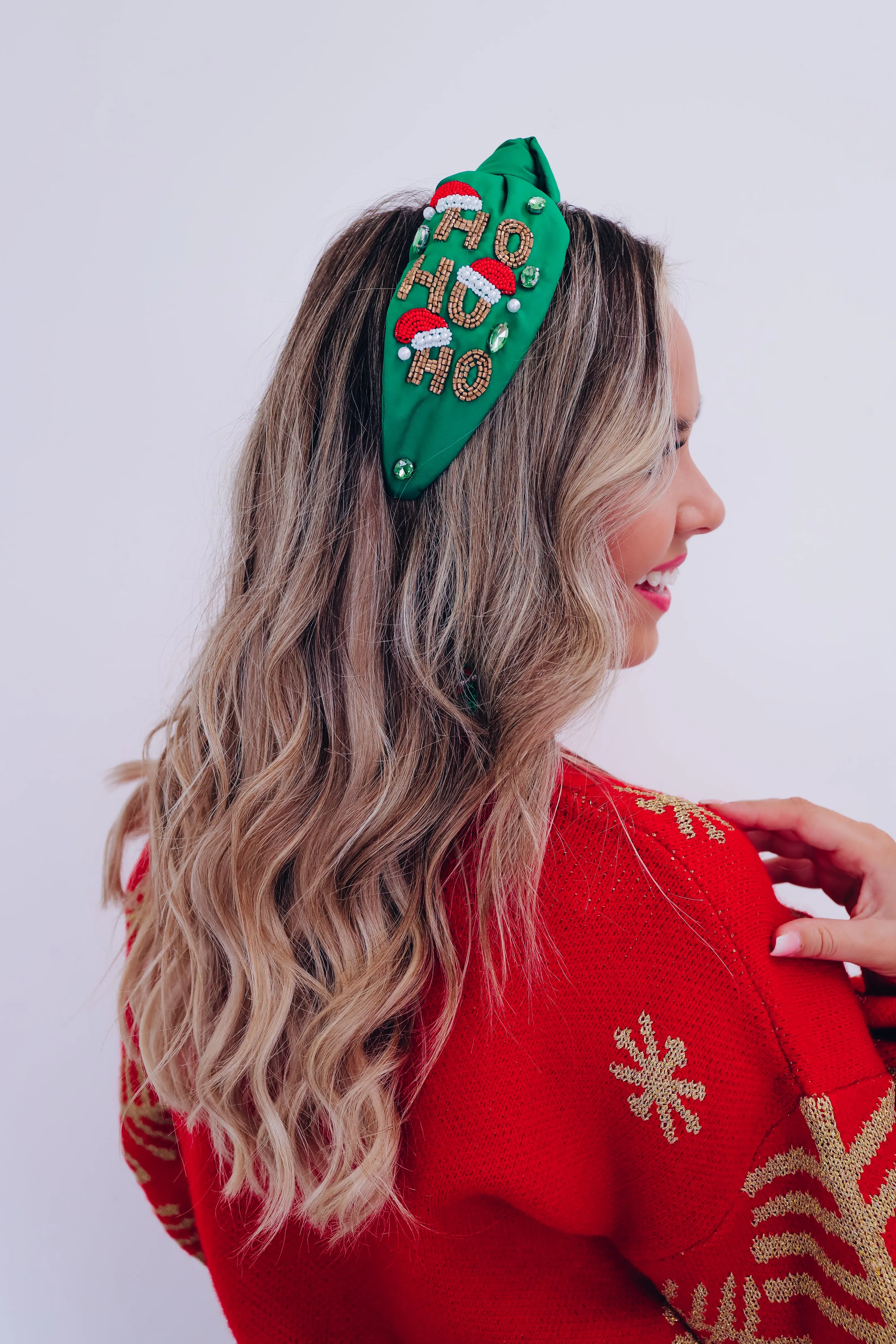 Ho Ho Ho Knotted Headband - Green