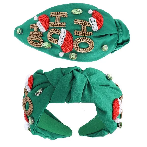 Ho Ho Ho Knotted Headband - Green