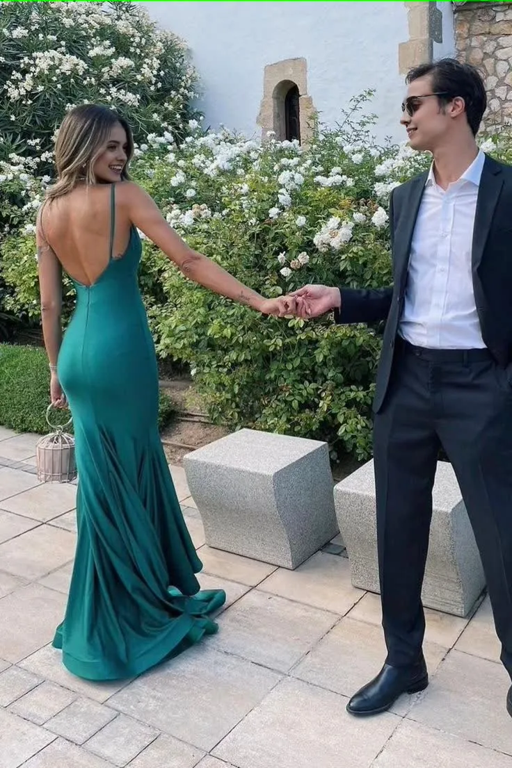 kamahe Elegant Mermaid Green Long Prom Dresses Formal Dress