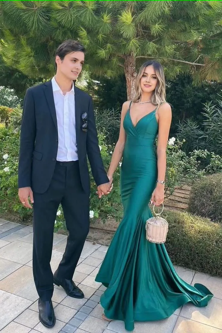 kamahe Elegant Mermaid Green Long Prom Dresses Formal Dress