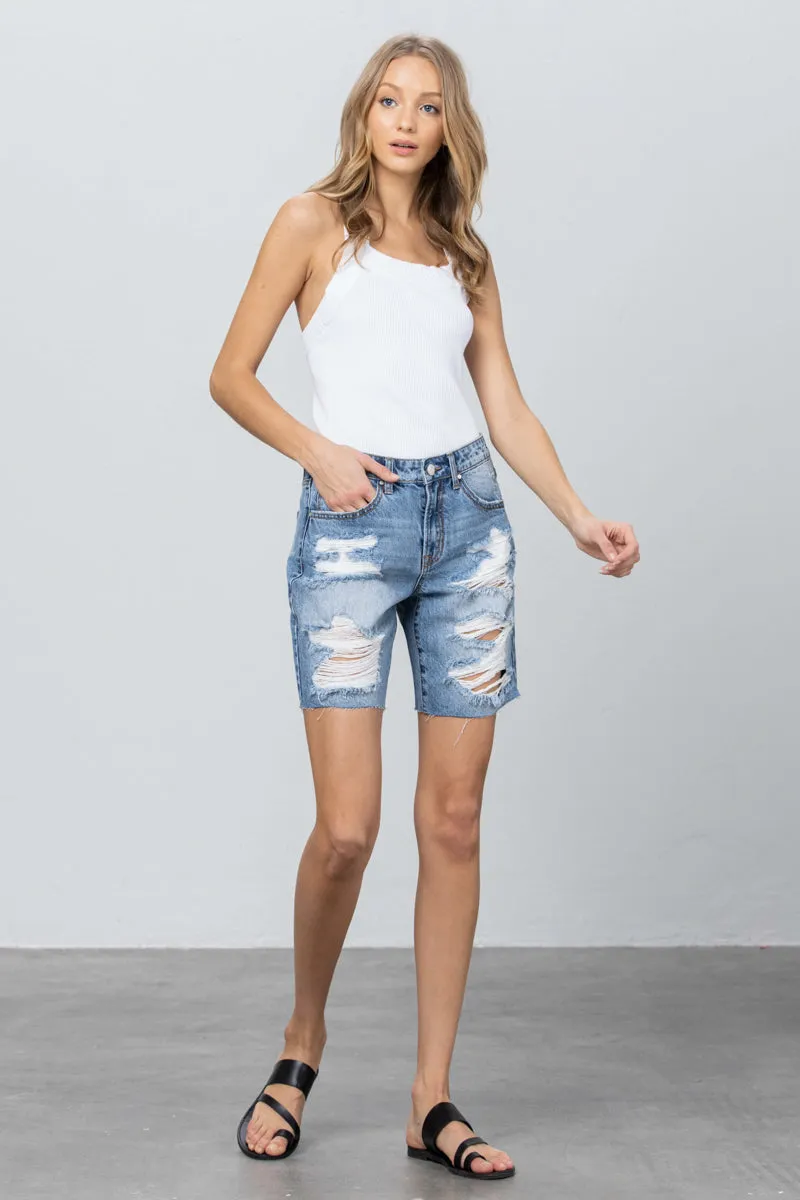 Lean On Me Distressed Bermuda Shorts